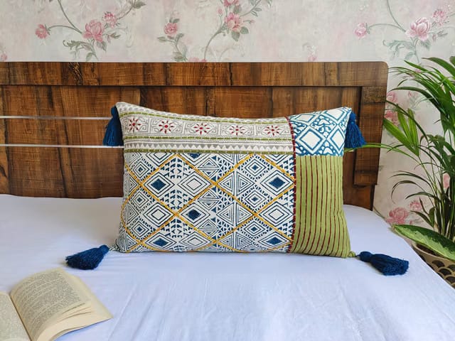 Pure Cotton Pillow Cover 16x24 Inches Jaipuri Hand Block Printed Design Decorative Pillow/Cushion Cover Ideal for Decor