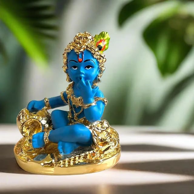 Silver-Plated Bal Krishna Idol – 2 Inch Laddu Gopal Murti for Home Temple