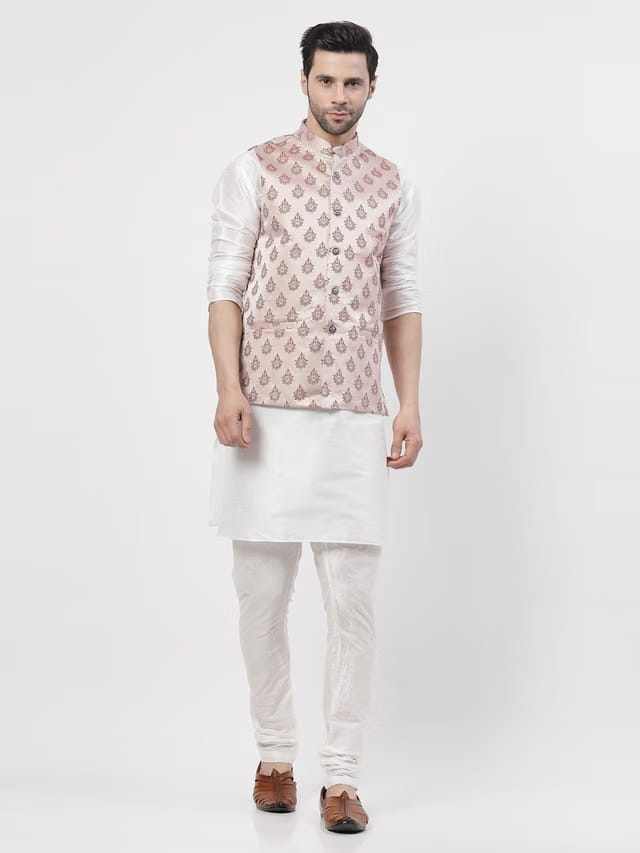 TS LIFESTYLE Men Ethnic Motifs Dupion Silk Kurta & Pyjamas with Nehru Jacket