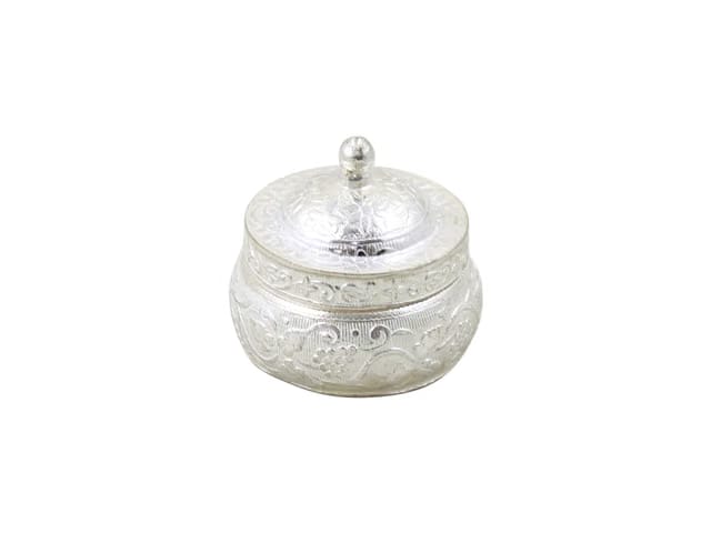 Silver Plated Round Sindoor Dabbi, Sindoor Box For Wedding, Kumkum Box For Return Gift With Designer Potli Bags,1 Count