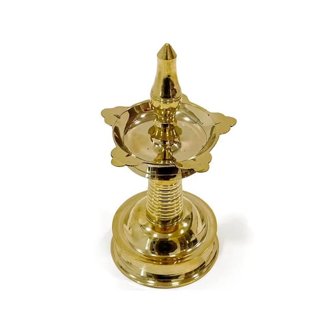 Kerala Brass Oil lamp with 5 Wicks for Sacred Rituals and Festive Moments (Height – 16.5 cm)