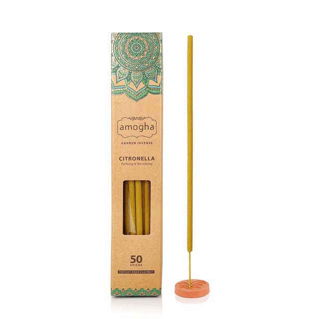 Amogha Citronella Garden Incense Sticks with Terracotta Holder,50 Sticks -for Out Door only