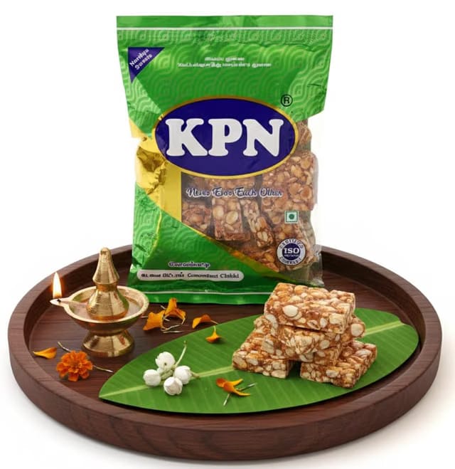KPN Kovilpatti Kadalai Mittai (Groundnut Chikki Candy) - Burfi - Pack Of 2 X 200Gm, Peanut