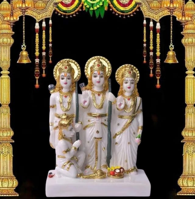 MS_Villa Marble Dust Ram Darbar Murti (5 inch) Gold Plated Ram Darbar Statue for Home Decor Resin Ram Sita Laxman