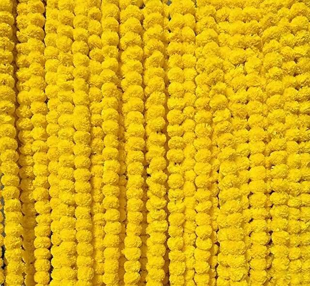 Comelyns Artificial Marigold Fluffy Flowers Garlands for Decoration - Pack of 5 (Yellow)