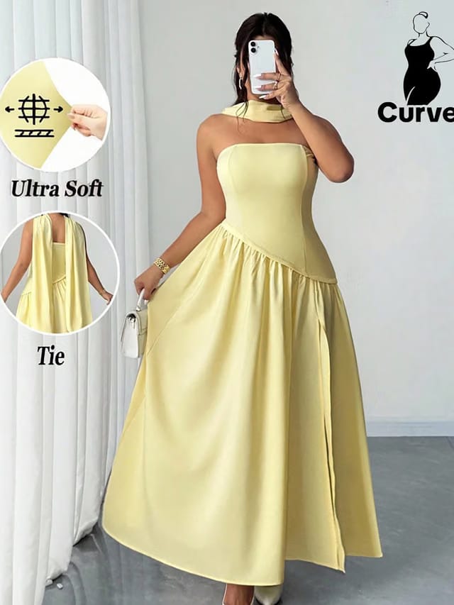 Women's Plus Size Pleated Tube Dress