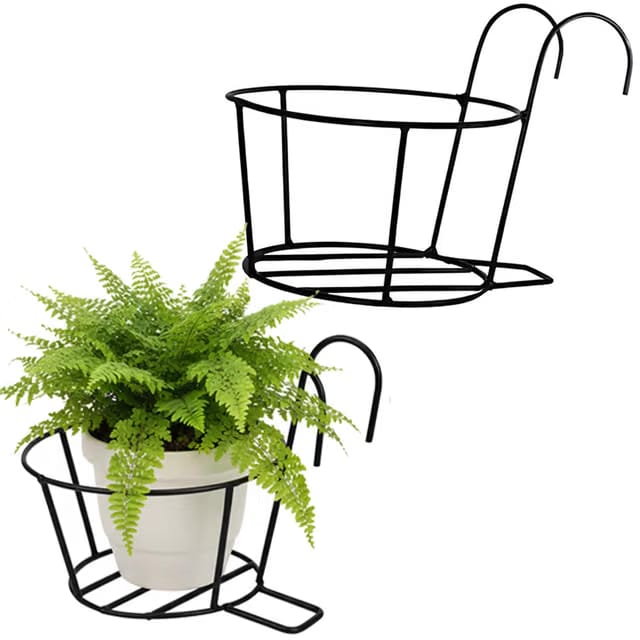 Round Hanging Flower Pot Holder Round Balcony Railing Plant Basket Planter Iron Art Over The Rail Fence Potted Rack