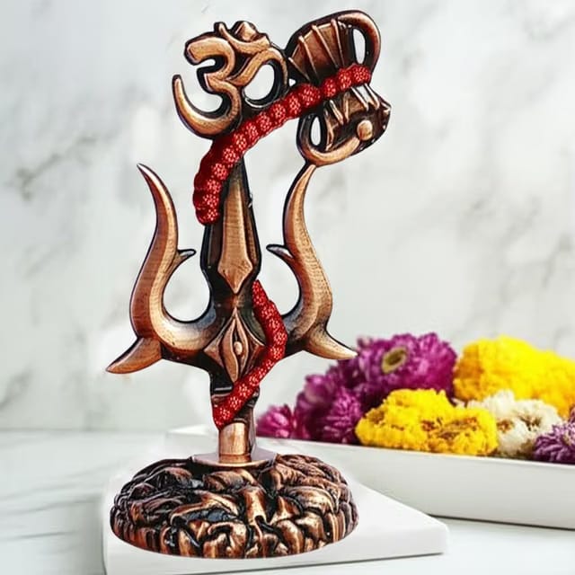 Shivji Trishul Damru and Aum Idol for Mandir, Shiva Idol Car Dashboard Decoration Items Statue Metal Showpiece for Pooja