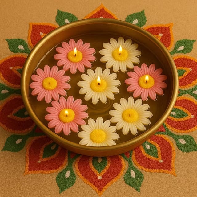 Floating Candles for Water Bowl - Decorative Diwali Diya Alternative, Scented Soy Wax Candles for Pooja, Home Decor