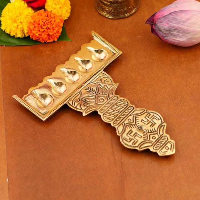 Brass Panch Aarti Diya 5.5 In