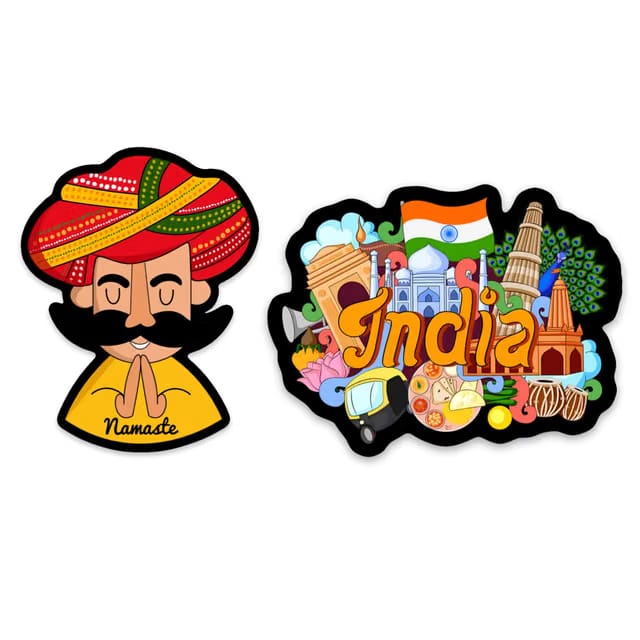 Decorative Namaste & Indian Culture Design, India Souvenir Fridge Magnets Set of 2 for Home/Office Decor and Gifting