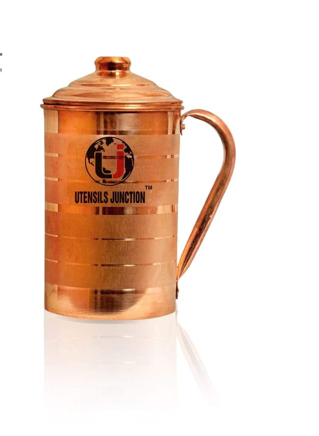 Utensils Junction Handmade Pure Copper Jug Pitcher,1700 ml for Storage & Serving Water