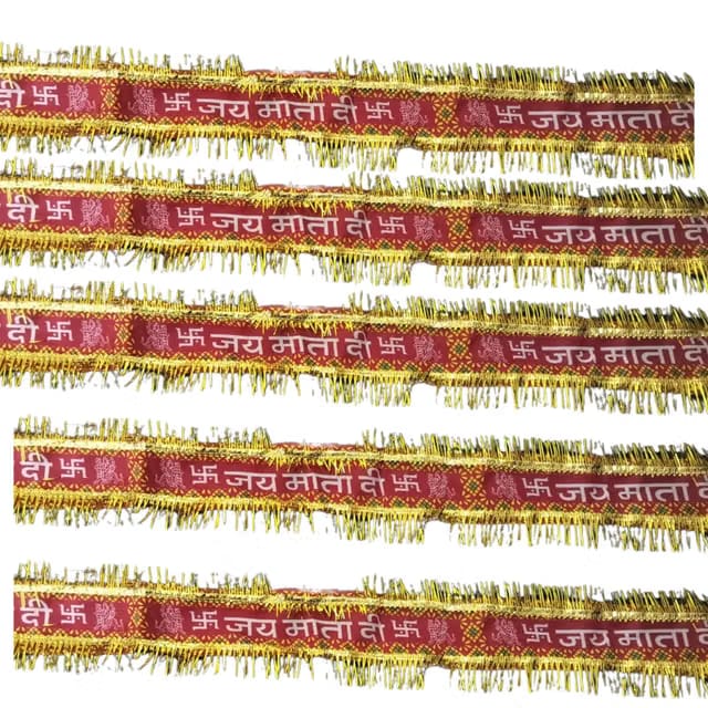 Traditional Hindu Puja Mata Ki Chunri, Red and Gold, Pack of 12, Navratri Head Band of Jai Mata Di