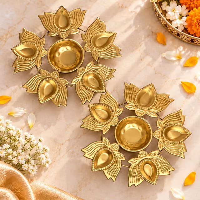 Kaarika Metal Lotus Urli for Home Decor, Decorative Golden Urli Bowl with Intricate Butterfly Design