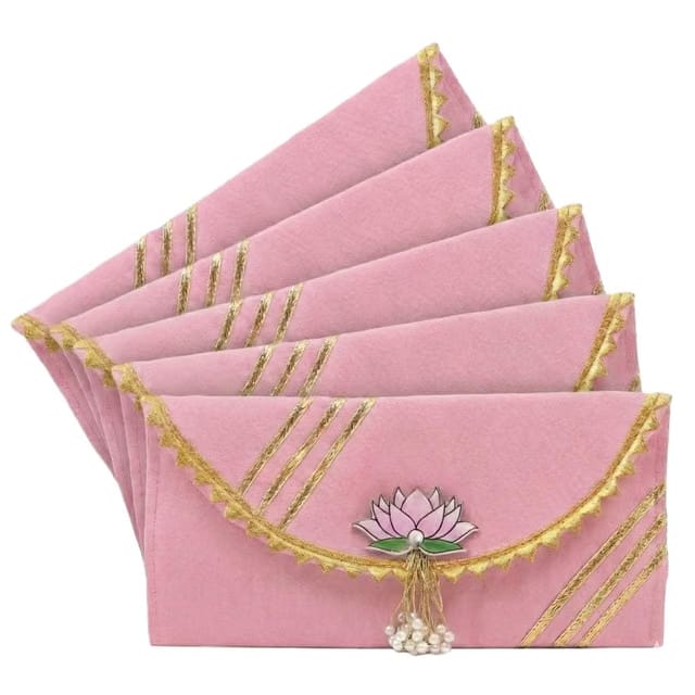 Designer Cash Envelopes with Lotus Motif, Gold Gota Work, Pearl Tassels, Multi Color, Shagun Lifafa for Wedding, Diwali