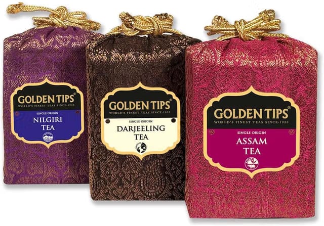 Golden Tips Loose Pure Nilgiri Assam Darjeeling Leaves Black Tea Combo of 3 Brocade Bag