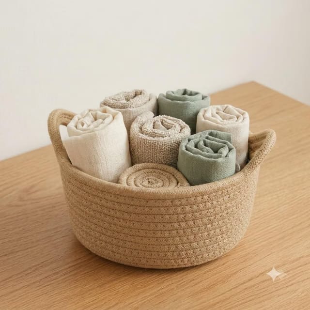 Miraya Living Jute Cotton Nesting Basket, Cat-Ear Handles