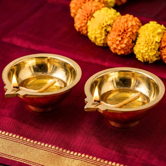 Anciently Premium Heavyweight Brass Agal Vilakku Set of 2 (Design 1)
