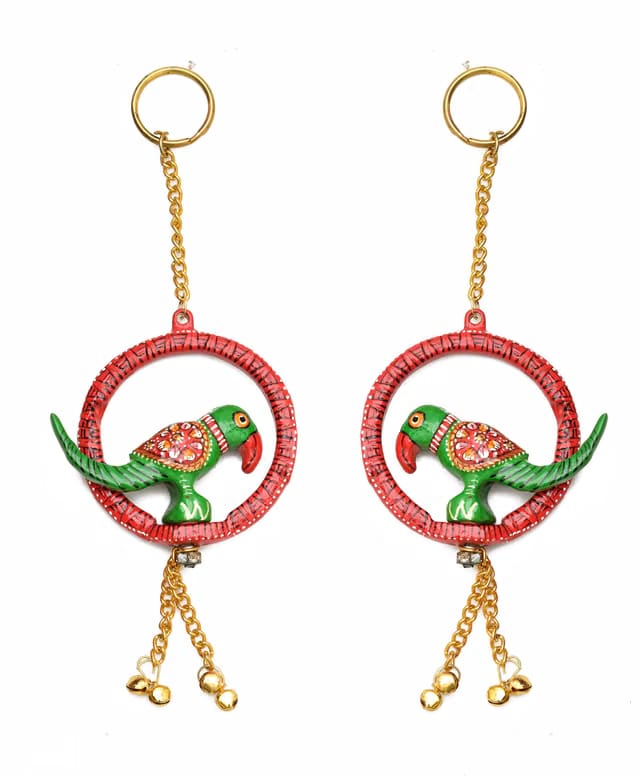 Nirmal Handicrafts Metal Meenakari Parrot Hanging Decor