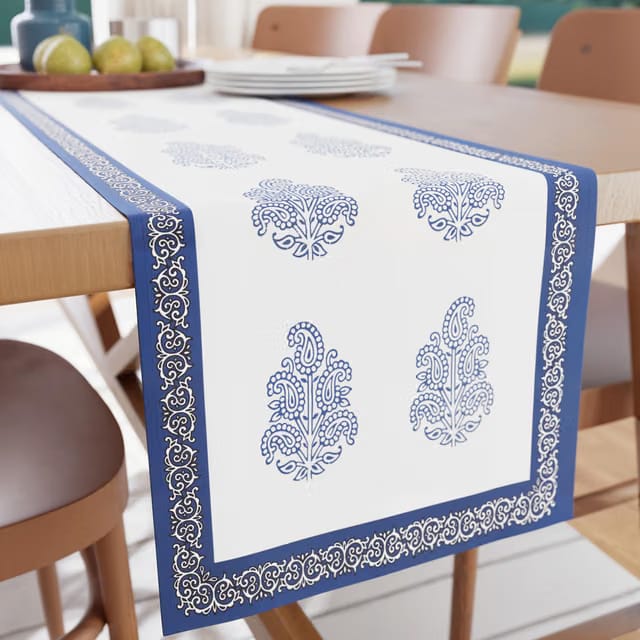 Encasa XO Block Printed Cotton Canvas Table Runner, 4 Seater
