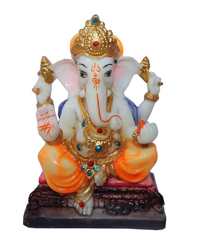 Marble Lord Ganesha Statue Ganesh Ganpati Idols for Home Office Decor(15 cm x 9 cm),Gold