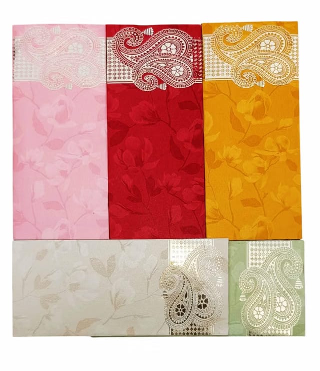 Premium Golden Foil Shagun Envelopes, 100 Pieces, 5 Colours, Double Carry Design, for Wedding and Festivals