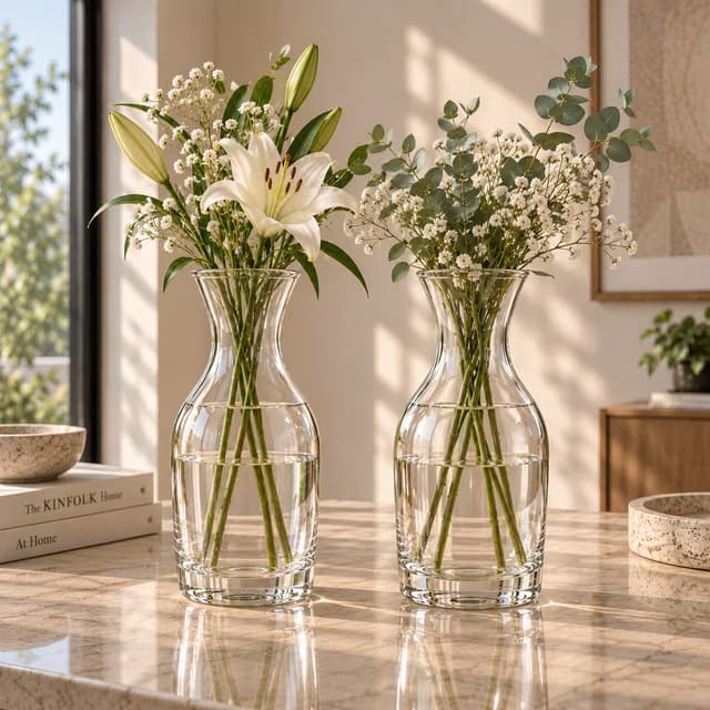 Combo of 2 Bottle Glass Flower Vase for Home Decor