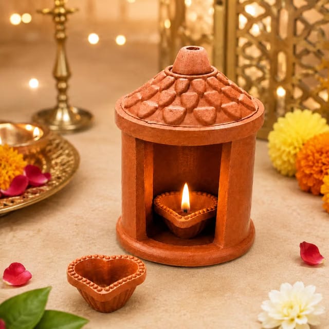 Terracotta Diya Lantern Decorative Candle Holder for Home & Diwali