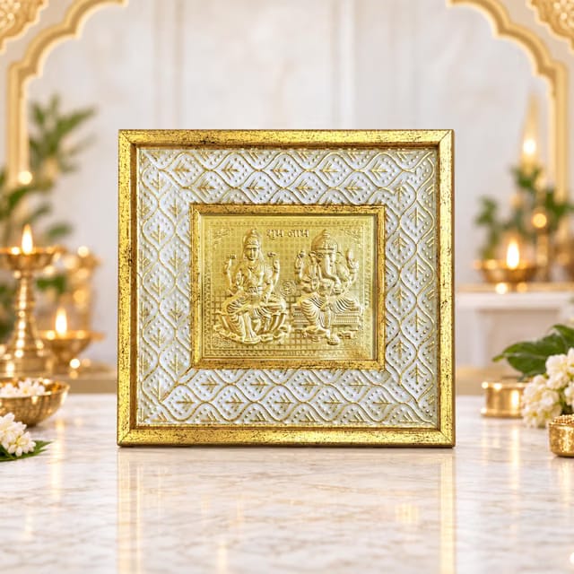 Gold Plated Lakshmi and Ganesh Photo Frame, Silver and Gold God Photo Frames for Temple, Pooja Room, Home and Office