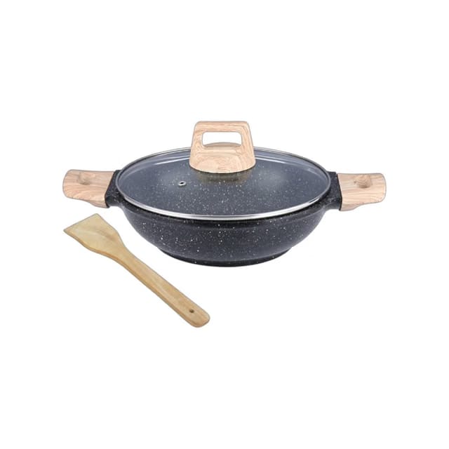Diecast Kadai & Glass Lid with Wooden Spatula