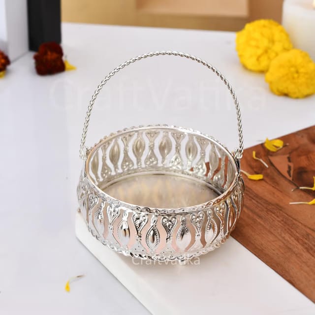 Gift Silver Plated Decorative Baskets for Gifts - Gift Small Baskets for Dry Fruits,Gift Hampers