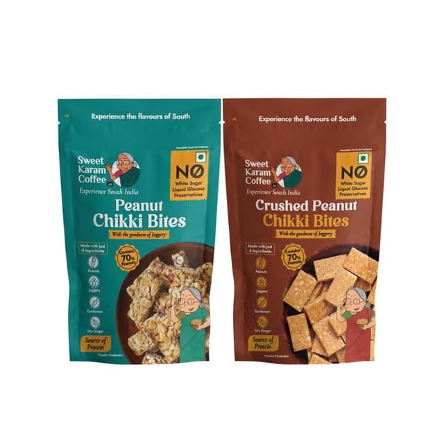 Sweet Karam Coffee Peanut Chikki by + Crushed Peanut Chikki by Combo