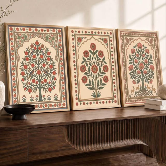 TASVEE Madhubani Wall Art Set of 3 Framed Folk Paintings