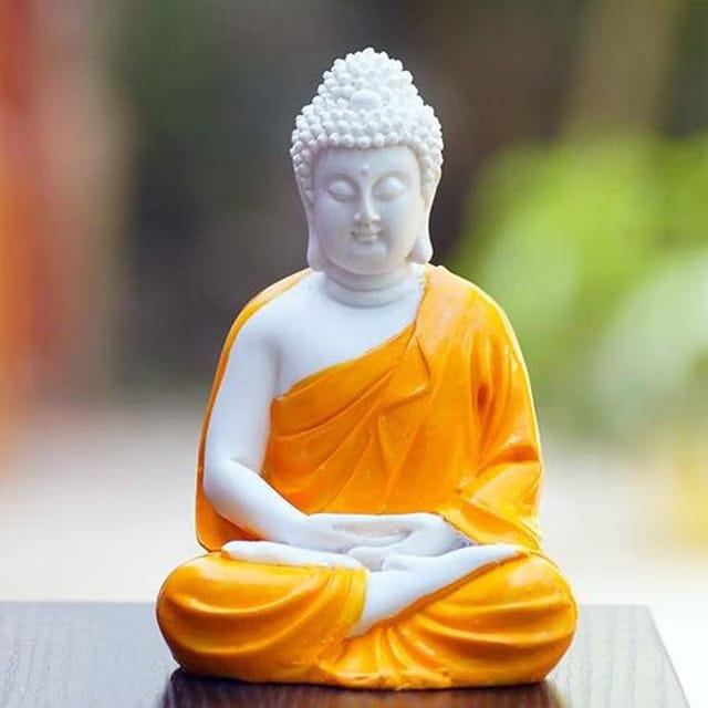 Budha Premium Rare Handcrafted Polymarble Meditation/Dhyan Orange Buddha Statue Lord Figurine/Idol (Orange, 5.5-inch)