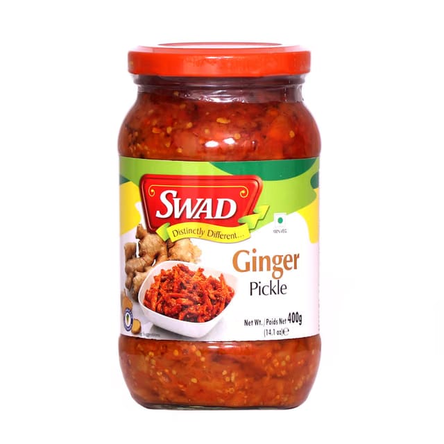 SWAD Ginger Pickle (Adrak Ka Achar), 65% Ginger, 400 g Glass Jar