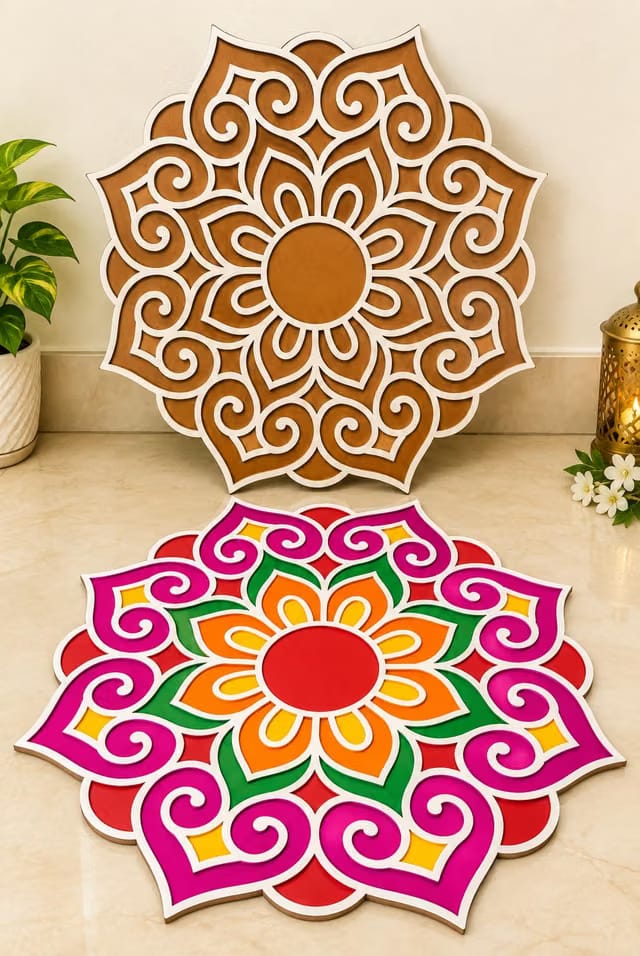 Portable Rangoli (12 inches) Stencil for Home Decor DIY Craft Reusable Templates for Pooja Room,Floor Table Just Fill