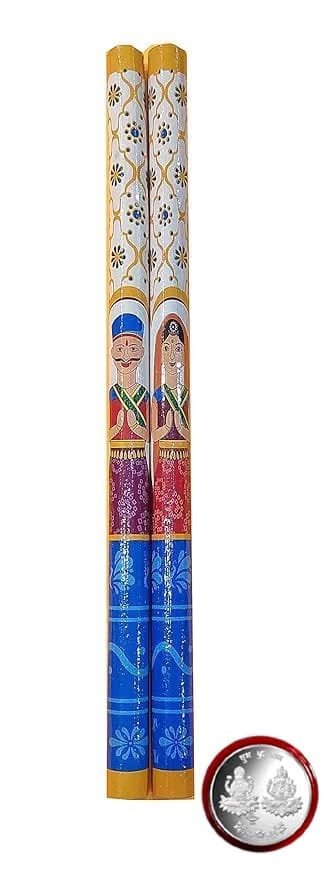 Raja Rani Dandiya 4 Sticks Multicolor Wooden Multicolor Dandiya Garba Sticks for Adult Navratri Celebration Multidesign