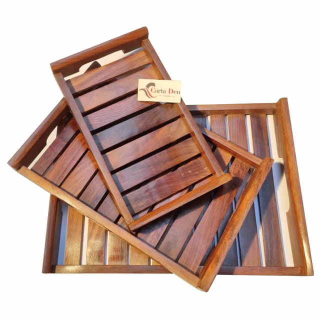 CARTADEN Wooden Serving Trays Modern Style With Cutout Handle Large, Medium And Small For Food
