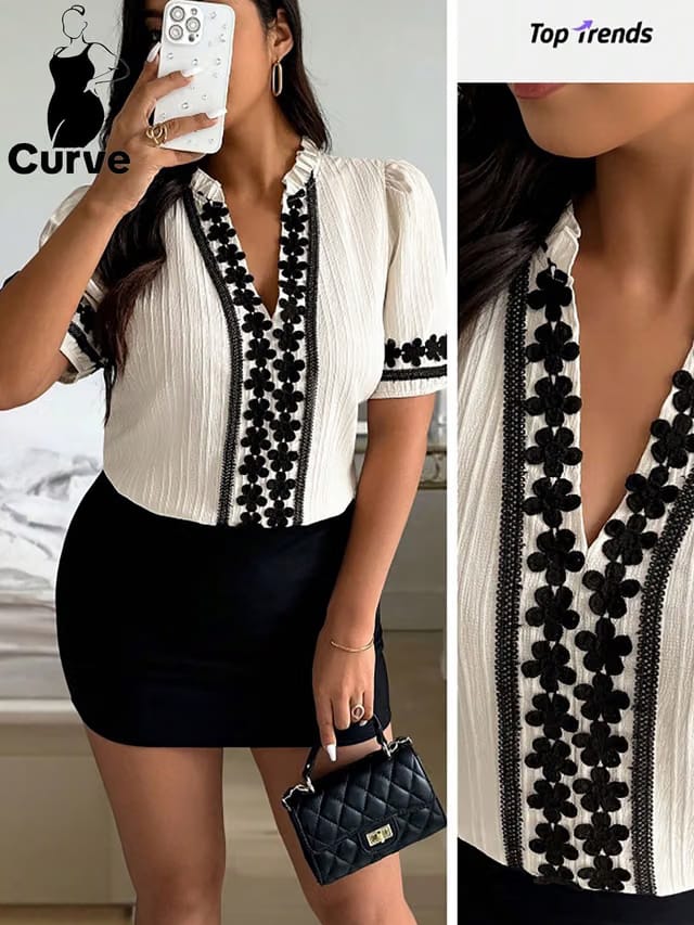 Women's Plus Size Lace-trimmed Top