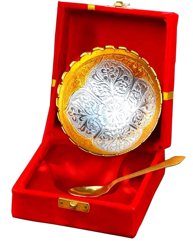 Silver & Gold Plated Decorative Bowl with Red Velvet Gift Box