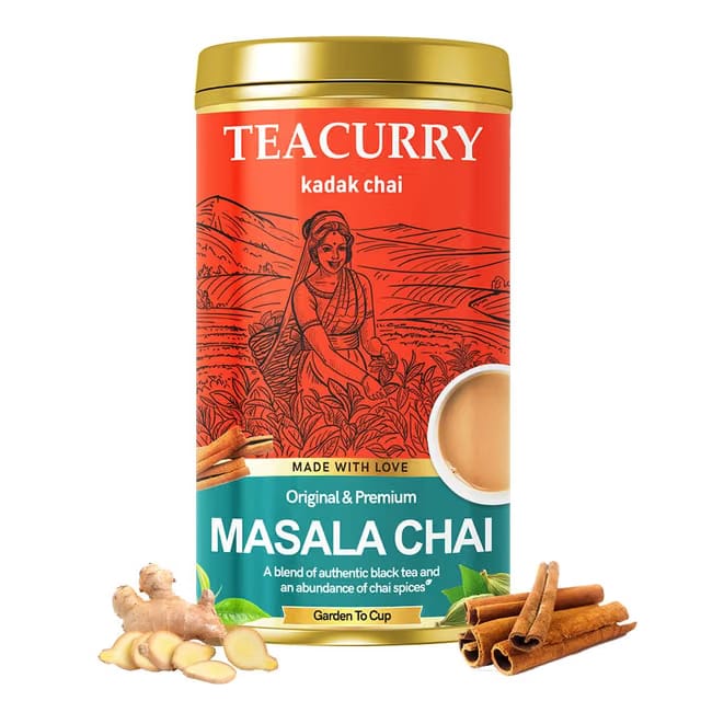 TEACURRY Masala Chai - Masala Assam Tea for Digestion - 100% Natural Spiced Black Tea with Real Elachi, Ginger