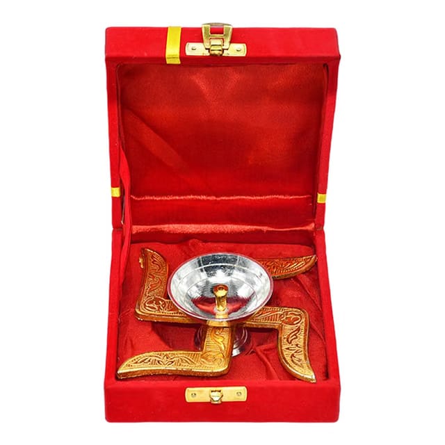 Saugat Traders Diwali Corporate Gift - Swastik Diya with Velvet Gift Box for Client, Office Employees