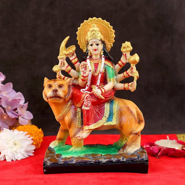 Polyresin Sherawali MATA Durga Maa Murti Statue for Pooja Vaishno Devi Idol 6 Inch (Multicolour)