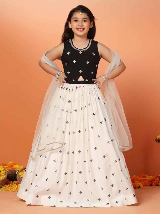 Girls Embellished Sequinned Ready to Wear Lehenga & Blouse With Dupatta