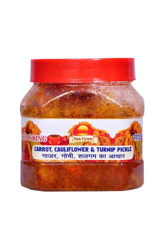 Sun Grow Organic Home Made Gobhi Gajar Shalgam Achar 400 gm Punjabi Sweet & Sour Mixed Pickle of Carrot