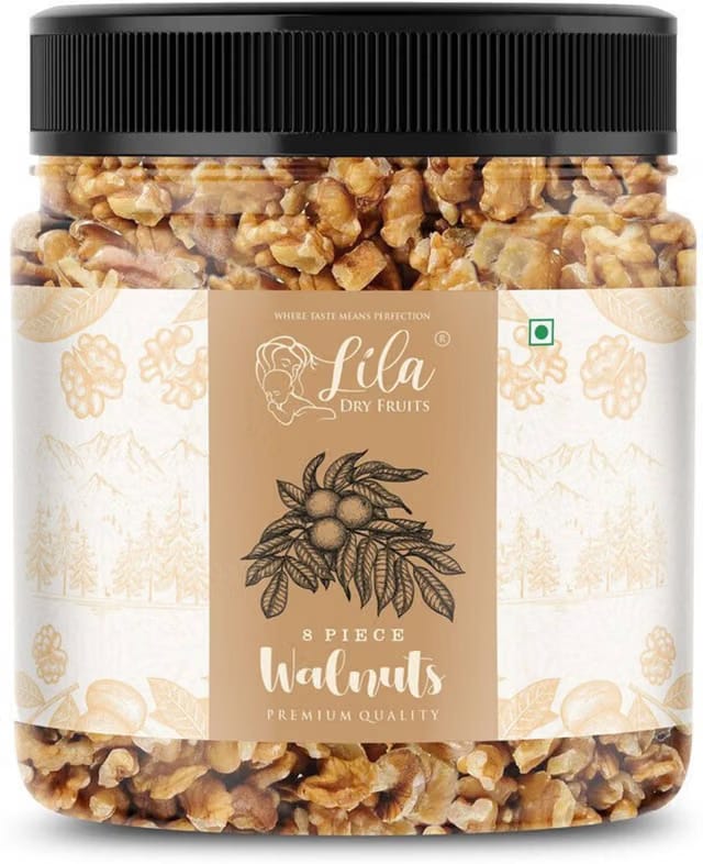 lila dry fruits 100% Natural Raw Walnut Kernels 8pcs 100gms Jar Pack