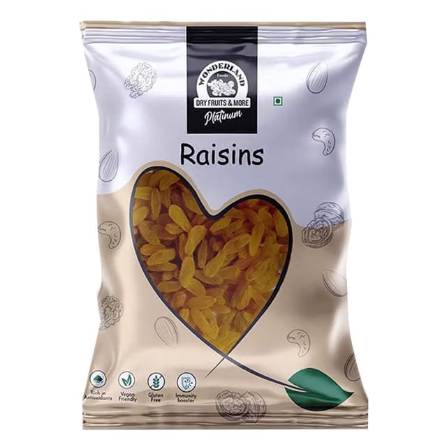 WONDERLAND FOODS (DEVICE) Platinum Long Green Raisin (Kishmish) Dried Grapes Pouch, 250 Gram