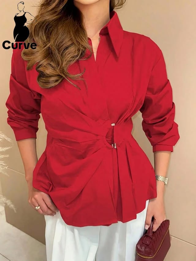 Women's Plus Size Twist Placket Blouse