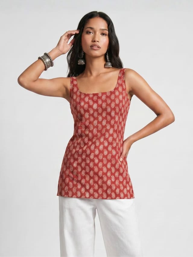 Kum-Kum Deep Back Short Kurti