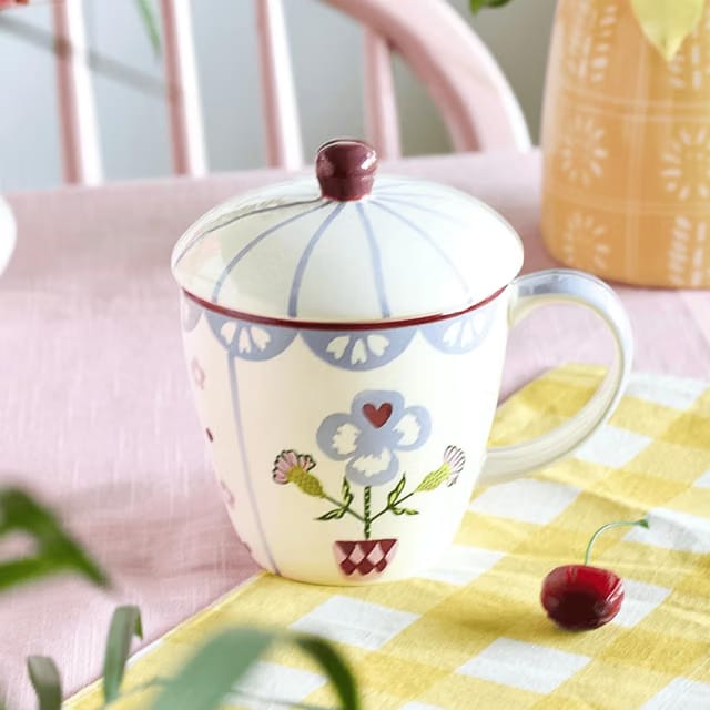 Sundrop Handpainted Ceramic Coffee Mug with Lid